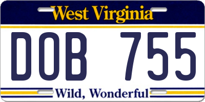 WV license plate DOB755