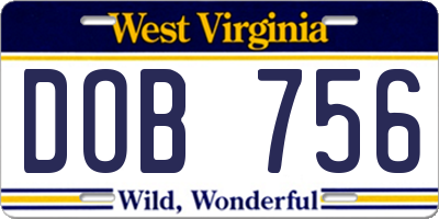 WV license plate DOB756