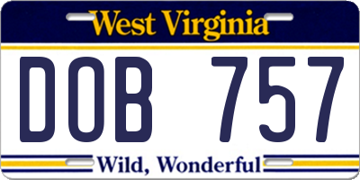 WV license plate DOB757