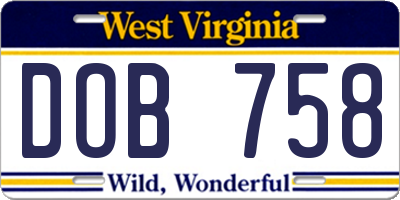 WV license plate DOB758