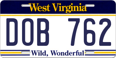 WV license plate DOB762