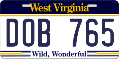WV license plate DOB765