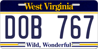 WV license plate DOB767