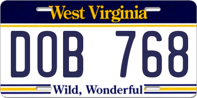 WV license plate DOB768