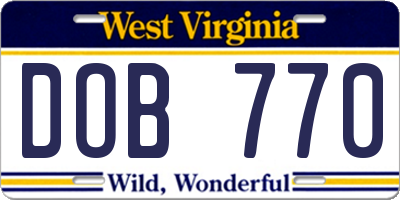 WV license plate DOB770