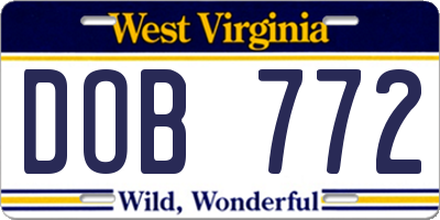 WV license plate DOB772