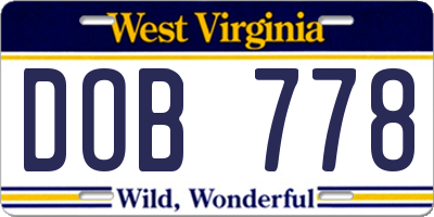 WV license plate DOB778