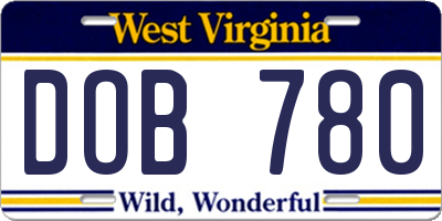 WV license plate DOB780