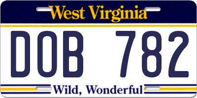 WV license plate DOB782