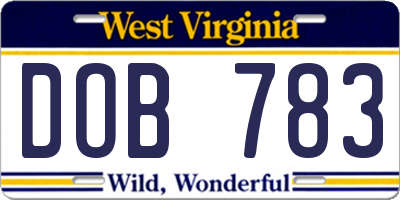 WV license plate DOB783