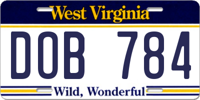 WV license plate DOB784