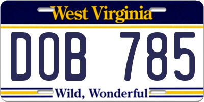 WV license plate DOB785