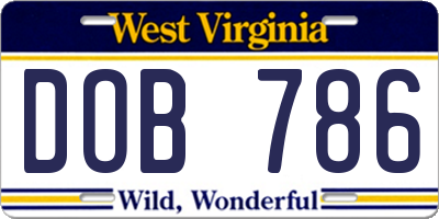 WV license plate DOB786