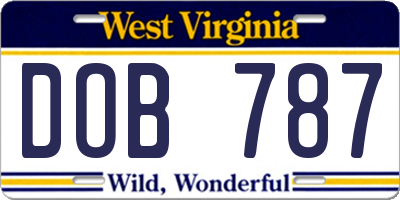 WV license plate DOB787