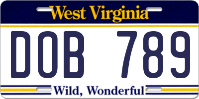 WV license plate DOB789