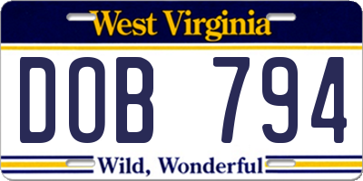 WV license plate DOB794