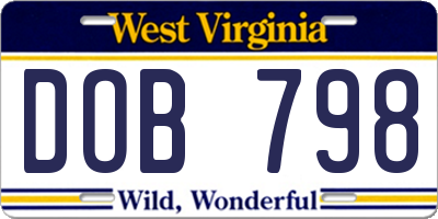 WV license plate DOB798