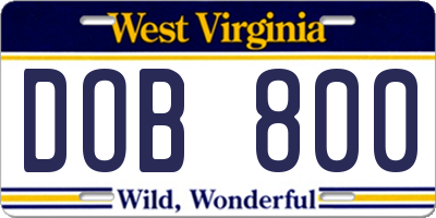 WV license plate DOB800