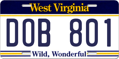 WV license plate DOB801