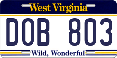 WV license plate DOB803