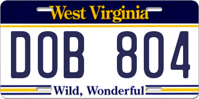 WV license plate DOB804