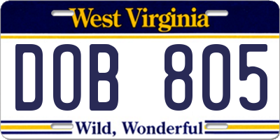 WV license plate DOB805