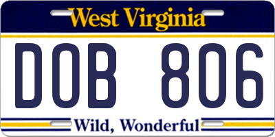 WV license plate DOB806