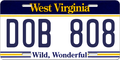 WV license plate DOB808