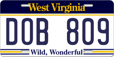 WV license plate DOB809