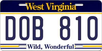 WV license plate DOB810