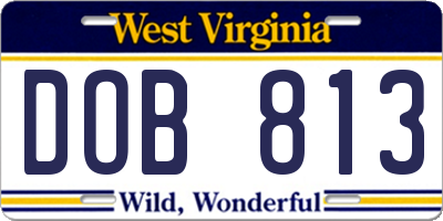 WV license plate DOB813