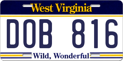 WV license plate DOB816