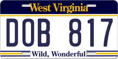 WV license plate DOB817