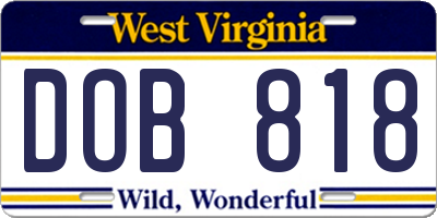 WV license plate DOB818