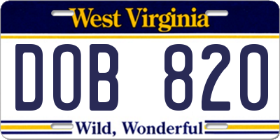 WV license plate DOB820