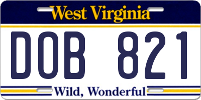 WV license plate DOB821