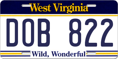 WV license plate DOB822