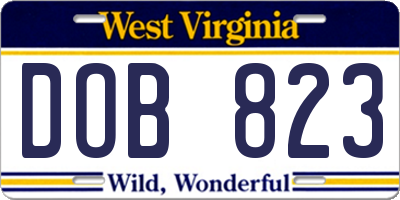 WV license plate DOB823
