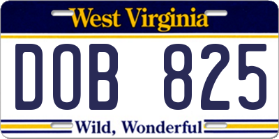 WV license plate DOB825