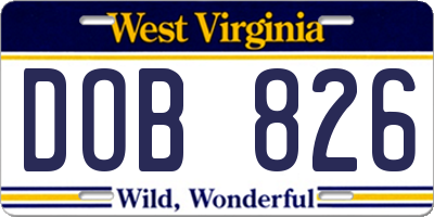 WV license plate DOB826