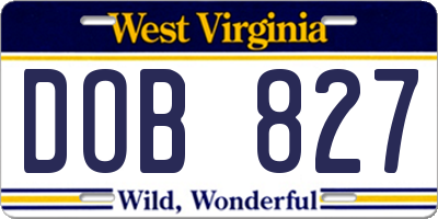 WV license plate DOB827