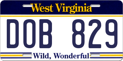 WV license plate DOB829