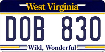 WV license plate DOB830