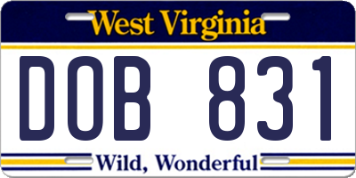WV license plate DOB831