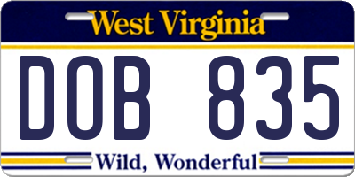 WV license plate DOB835