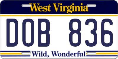 WV license plate DOB836