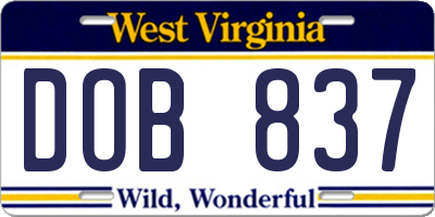 WV license plate DOB837