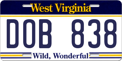 WV license plate DOB838