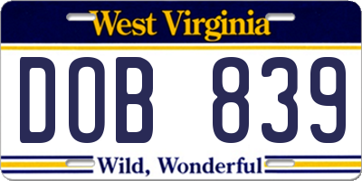 WV license plate DOB839