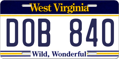 WV license plate DOB840